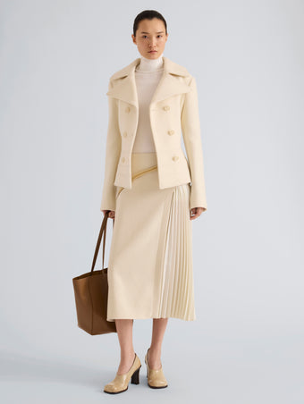 Proenza Schouler Front full length image of model wearing Laney Jacket In Semigloss Leather in Black
