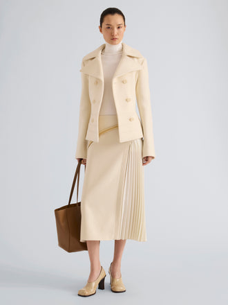 Proenza Schouler Front full length image of model wearing Laney Jacket In Semigloss Leather in Black