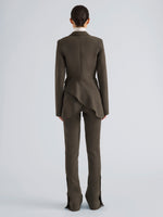 Proenza Schouler Back full length image of model wearing Maera Jacket in Bi-Stretch Double Wool in Earth
