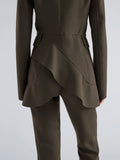 Proenza Schouler Detail image of model wearing Maera Jacket in Bi-Stretch Double Wool in Earth