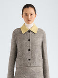 Proenza Schouler Front cropped image of model wearing Gaelle Jacket in Double Face Melange Outerwear in Ecru Tahini Multi