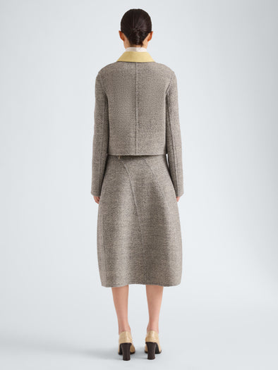 Proenza Schouler Back full length image of model wearing Gaelle Jacket in Double Face Melange Outerwear in Ecru Tahini Multi