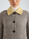 Proenza Schouler Detail image of model wearing Gaelle Jacket in Double Face Melange Outerwear in Ecru Tahini Multi