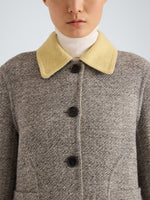 Proenza Schouler Detail image of model wearing Gaelle Jacket in Double Face Melange Outerwear in Ecru Tahini Multi