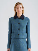 Proenza Schouler Front cropped image of model wearing Gaelle Jacket in Double Face Melange Outerwear in Green Midnight Multi
