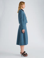 Proenza Schouler Side full length image of model wearing Gaelle Jacket in Double Face Melange Outerwear in Green Midnight Multi