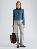 Proenza Schouler Front full length image of model wearing Daria Jacket In Plaid Wool Suiting in Grey Multi