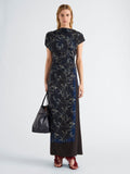 Proenza Schouler Front full length image of model wearing Anais Dress in Printed Stretch Cady in Ink Multi