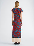 Proenza Schouler Back full length image of model wearing Anais Dress in Printed Stretch Cady in Madder Multi