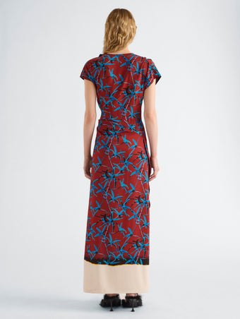 Proenza Schouler Back full length image of model wearing Anais Dress in Printed Stretch Cady in Madder Multi