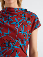 Proenza Schouler Detail image of model wearing Anais Dress in Printed Stretch Cady in Madder Multi