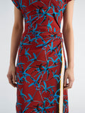 Proenza Schouler Detail image of model wearing Anais Dress in Printed Stretch Cady in Madder Multi