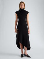 Proenza Schouler Front full length image of model wearing Elodine Dress in Tropical Wool in Black