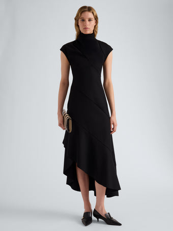 Proenza Schouler Front full length image of model wearing Elodine Dress in Tropical Wool in Black