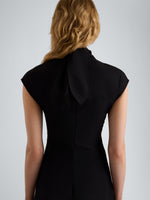 Proenza Schouler Detail image of model wearing Elodine Dress in Tropical Wool in Black