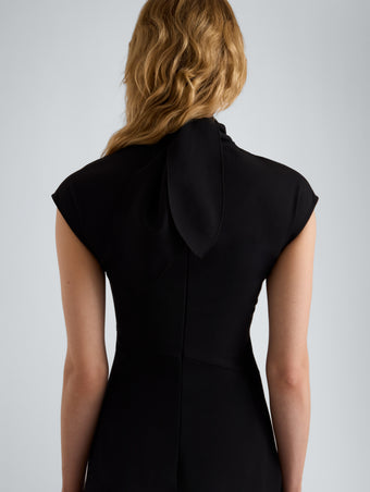 Proenza Schouler Detail image of model wearing Elodine Dress in Tropical Wool in Black