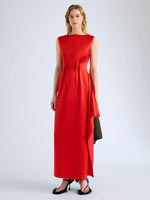 Proenza Schouler Front full length image of model wearing Isoria Dress in Solid Satin in Flame