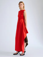 Proenza Schouler Front full length image of model wearing Isoria Dress in Solid Satin in Flame