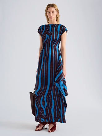 Proenza Schouler Front full length image of model wearing Verretta Coat In Alpaca Coating in Sky Blue