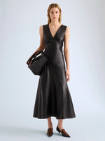 Proenza Schouler Front full length image of model wearing Kenza Dress in Nappa Leather in Black