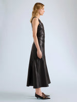 Proenza Schouler Side full length image of model wearing Kenza Dress in Nappa Leather in Black