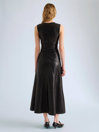 Proenza Schouler Back full length image of model wearing Kenza Dress in Nappa Leather in Black