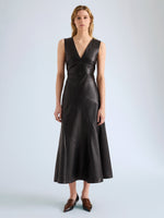 Proenza Schouler Front full length image of model wearing Verretta Coat In Alpaca Coating in Sky Blue