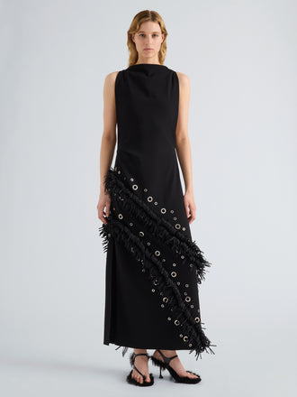 Proenza Schouler Front full length image of model wearing Giovanna Dress in Matte Double Crepe in Black