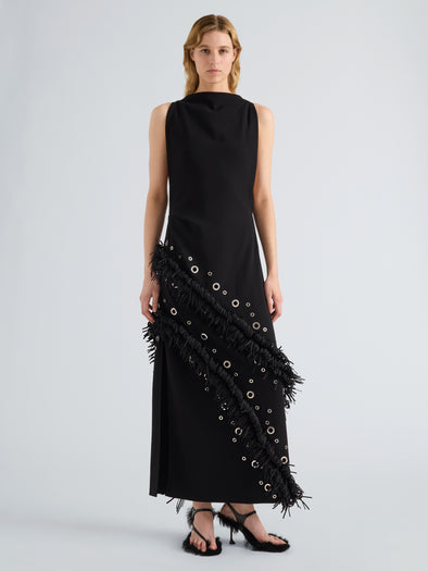 Proenza Schouler Front full length image of model wearing Giovanna Dress in Matte Double Crepe in Black