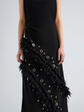 Proenza Schouler Detail image of model wearing Giovanna Dress in Matte Double Crepe in Black