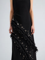 Proenza Schouler Detail image of model wearing Giovanna Dress in Matte Double Crepe in Black