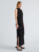 Proenza Schouler Side full length image of model wearing Giovanna Dress in Matte Double Crepe in Black