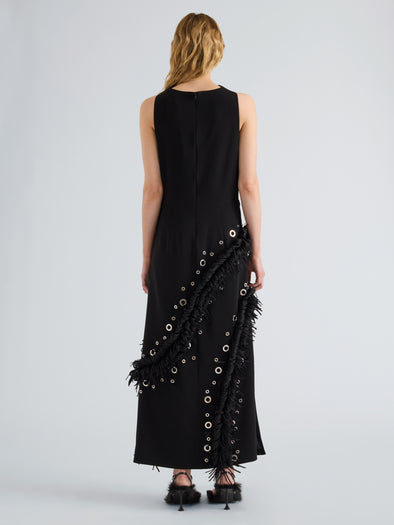 Proenza Schouler Back full length image of model wearing Giovanna Dress in Matte Double Crepe in Black