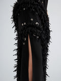 Proenza Schouler Detail image of model wearing Giovanna Dress in Matte Double Crepe in Black