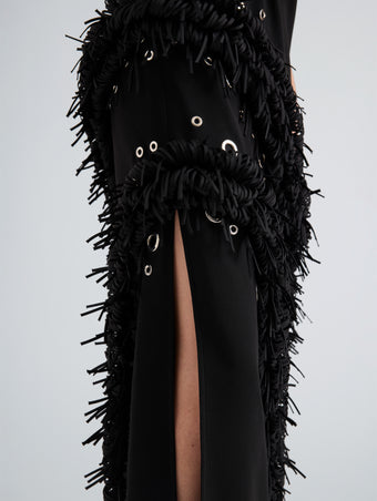 Proenza Schouler Detail image of model wearing Giovanna Dress in Matte Double Crepe in Black