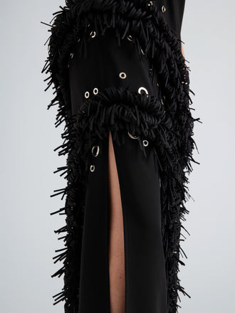 Proenza Schouler Detail image of model wearing Giovanna Dress in Matte Double Crepe in Black