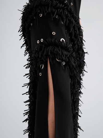 Proenza Schouler Detail image of model wearing Giovanna Dress in Matte Double Crepe in Black