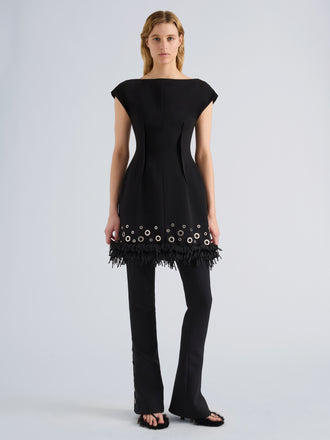 Proenza Schouler Front full length image of model wearing Grazziela Dress in Matte Double Crepe in Black