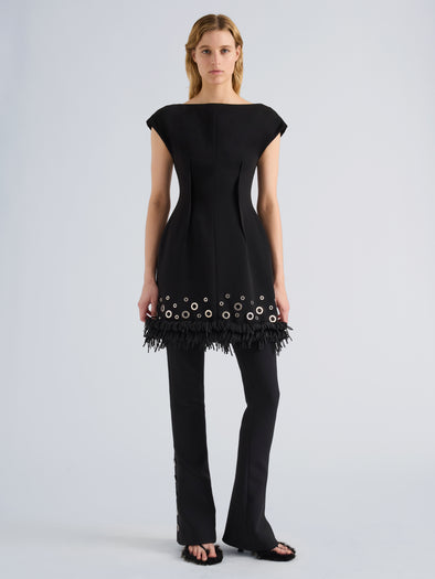 Proenza Schouler Front full length image of model wearing Grazziela Dress in Matte Double Crepe in Black