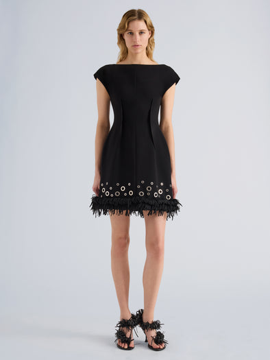 Proenza Schouler Front full length image of model wearing Grazziela Dress in Matte Double Crepe in Black