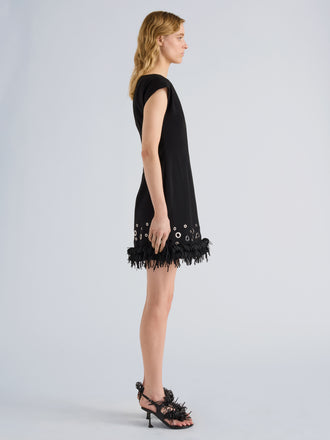 Proenza Schouler Side full length image of model wearing Grazziela Dress in Matte Double Crepe in Black