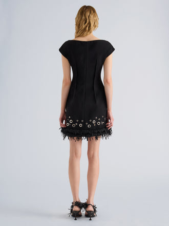Proenza Schouler Back full length image of model wearing Grazziela Dress in Matte Double Crepe in Black