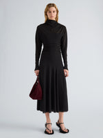 Proenza Schouler Front full length image of model wearing Golda Dress in Textured Sheer Jersey in Black