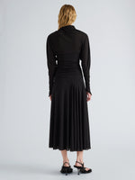 Proenza Schouler Back full length image of model wearing Golda Dress in Textured Sheer Jersey in Black