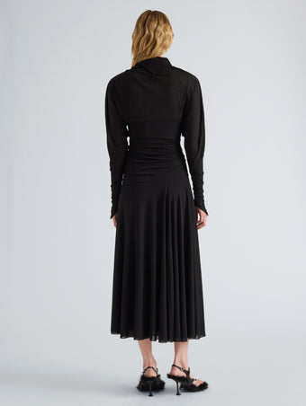 Proenza Schouler Back full length image of model wearing Golda Dress in Textured Sheer Jersey in Black