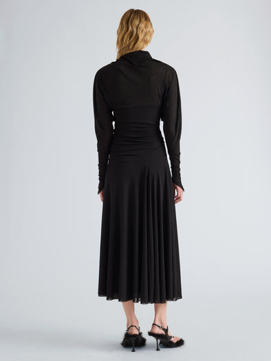 Proenza Schouler Back full length image of model wearing Golda Dress in Textured Sheer Jersey in Black