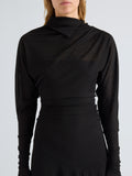 Proenza Schouler Detail image of model wearing Golda Dress in Textured Sheer Jersey in Black