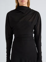 Proenza Schouler Detail image of model wearing Golda Dress in Textured Sheer Jersey in Black