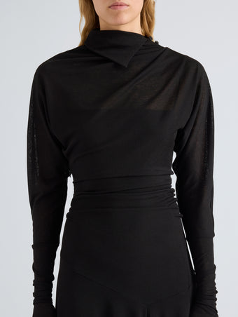 Proenza Schouler Detail image of model wearing Golda Dress in Textured Sheer Jersey in Black