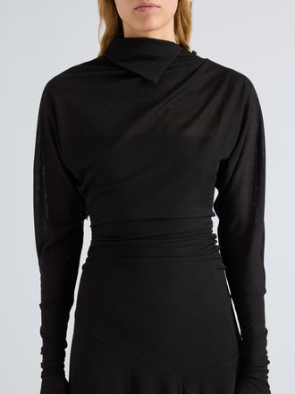 Proenza Schouler Detail image of model wearing Golda Dress in Textured Sheer Jersey in Black